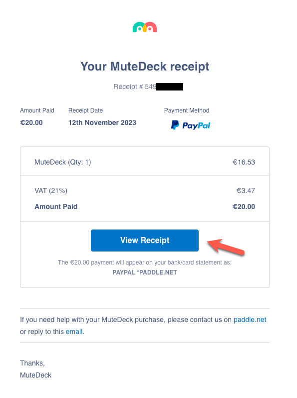 paddle receipt email